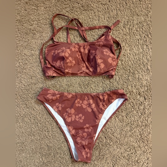 SHEIN Other - Women's Floral High-Leg Bikini Set - Rust